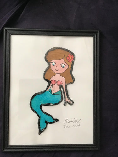 Handmade Mermaid 8.5 x 12 in Framed VHS Upcycle Art