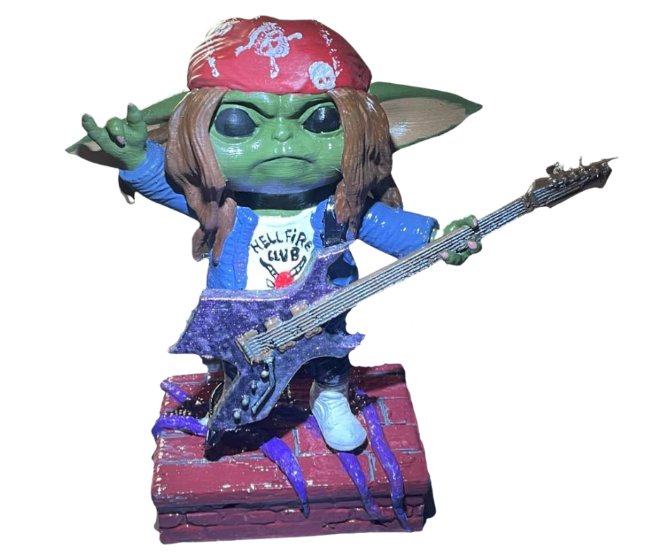 3D Printed Hand Painted Grogu Eddie Munson Mashup Modled by Hex3D